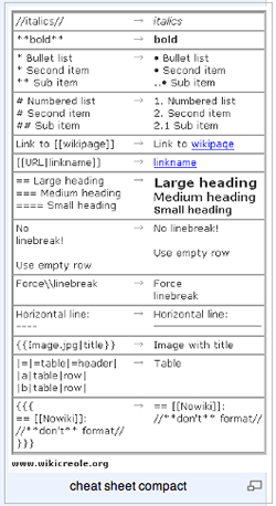 WikiCreole universal markup