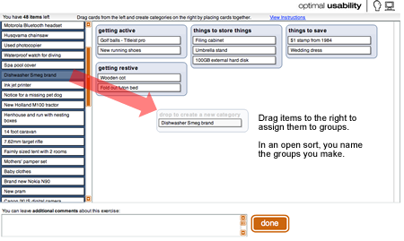 Card Sort interface from OptimalSort