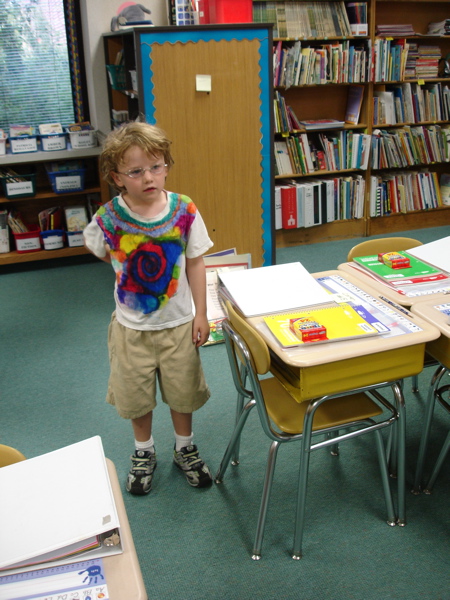 carter looks at his school room